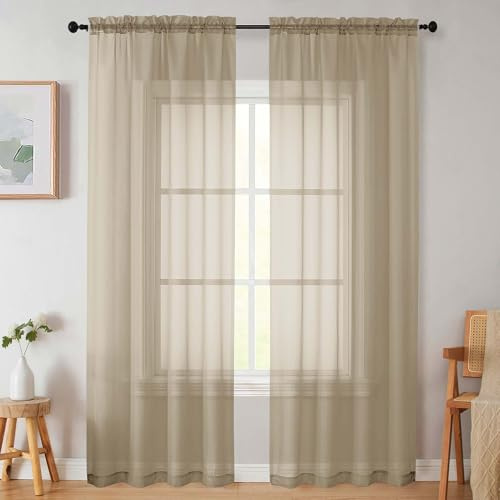 Welvetblk Tende velate color tortora per camera da letto e soggiorno, 228 cm di lunghezza, 2 pannelli, morbide e ariose, filtrano la luce, tende velate per finestre, moderne tende con tasca per asta