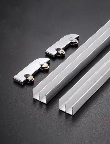 Glass Track Thickened 5mm Glass Sliding Door Double Track Display Cabinet Slide, Aluminum Alloy Track Wheel(130cm)