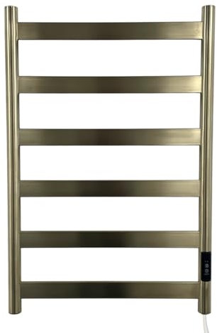 Manissa FALA Electric Brushed Brass Towel Rail Flat Tube 700mm High Stainless Steel Finish Energy Efficient Bathroom Towel Radiator (400mm W x 700mm H)