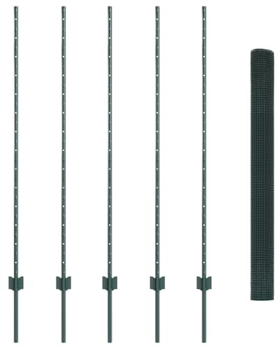 vidaXL Zaun mit Pfosten Grün 1,4 x 10 m Stahl, Garten und Terrasse, robuster Gartenzaun, anpassbare Begrenzung, wetterfeste Paneele