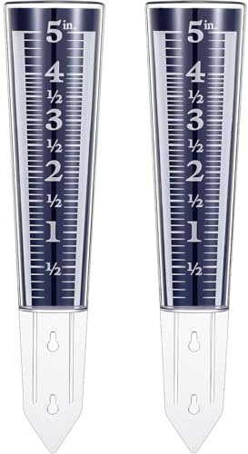 Confezione da 2 pluviometri acrilici da 12,7 cm per uso esterno, scala e numeri ingranditi trasparenti, ideali per giardino, cortile, campo e prato (blu)