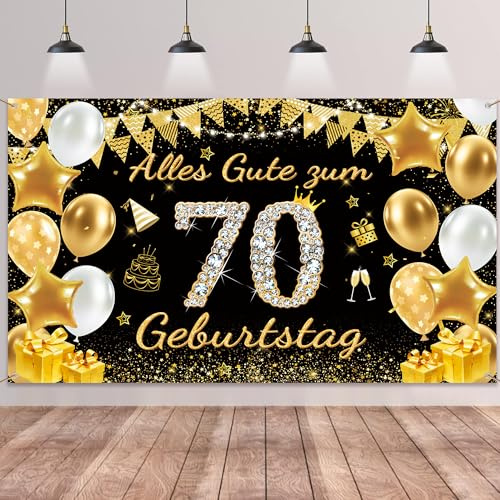 70. Geburtstag Deko Banner Frauen Männer - Schwarz Gold Alles Gute zum 70 Geburtstag Hintergrund Banner, Große Geburtstagsbanner für 70 Jahre Geburtstagsdeko 180 x 110cm