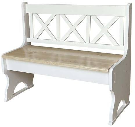 k koma Sitzbank Kiefer Massivholz Weiß mit Lehne – für Innenbereich, Flur & Esszimmer (75 cm)
