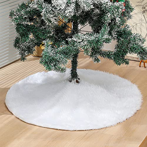 Plüsch Weihnachtsbaum Röcke Weiß, Runde Form Christbaumständer Teppich, Christbaumdecke Abdeckung Kunstfell Schneeflocke, für Weihnachtsdekoration Bodendekoration, Urlaub Baum Ornamente (90cm)