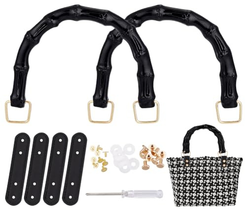 PH PandaHall 2pz Manici per Borse in bambù Maniglie per Borse a Forma di U | 16.5x13cm Nero Manici Corti per Borsa Uncinetto Accessori per la Realizzazione di Portafogli Borsette Borsa a Mano