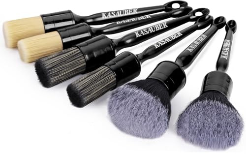 Kasauber 6X Auto Detailing Reinigung Pinsel Set, Premium Detail Bürsten Reinigungspinsel Brush zum Schonend Reinigen Autopflege für Car Motor Rädern Felgen Leder Innenraum Außenraum