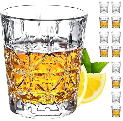 COEWUR 50ml Shot Glasses Set of 12, Clear Tequila Square Shot Glass | Clear Shots Glasse Set for Whisky, Tequila, Vodka, Spirits, Liquor