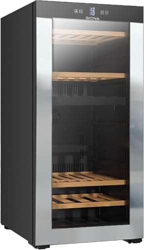 GIONA Cave à vin 2 températures CVG66CF – 66 bouteilles, double zone, froid ventilé, 4 clayettes bois, classe G