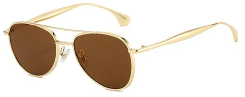 LJCZKA Gafas de Sol Piloto Retro para Mujer Hombre, Años 70 Piloto Doble Puente Gafas de Sol Clásico Marco Metálico Protección UV400