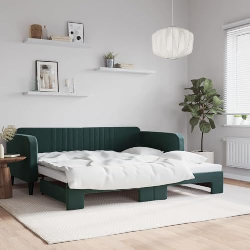 Refined Tagesbett Sofabett Gästebett Schlafsofa für Schlafzimmer Wohnzimmer Sofa Ausziehbett Ausziehbar Dunkelgrün 100x200 cm Samt