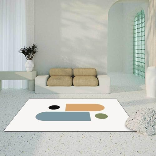 Chanxiang666 Moderner Designer Teppich Nordic Teppiche 150x200cm Moderne geometrische Formen in Orange, Blau und Weiߠ Flur Korridor Wohnung Dekoration rutschfest Waschbar Teppiche 150x200cm