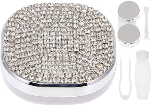 Joygoodta Étui à lentilles de Contact, étui à lentilles de Contact avec Miroir, kit d'outils applicateur Strass avec Pince épiler, dissolvant et Flacon Solution, Voyage Portable