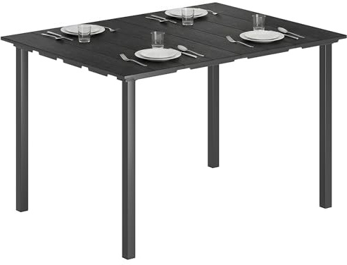Outsunny Mesa de Comedor de Jardín Rectangular, Mesa de Terraza Exterior 120x90x74 cm, con Encimera de HDPE y Estructura Metálica, para 6 Personas, Carga 50 kg, para Patio, Balcón, Negro