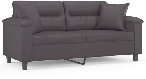 ULUYYUC 2-Sitzer Sofa mit 2 Zierkissen Grau, Modernes Polstersofa aus Kunstleder, Stabiles Metallgestell, Bequeme Couch für Wohnzimmer und Büro, 170 x 77 x 80 cm, 140 cm Sitzbreite