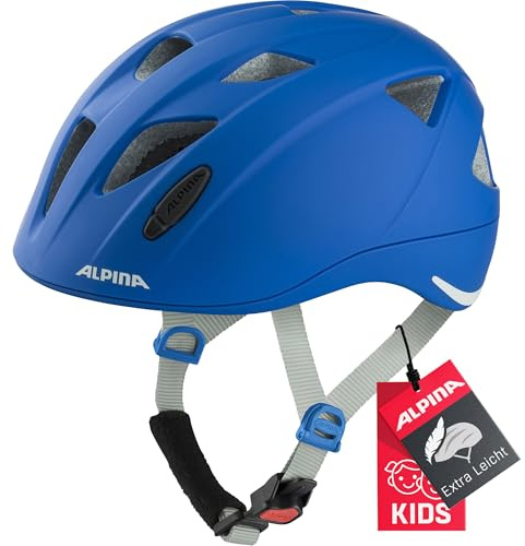 ALPINA XIMO L.E. - Lätt, säker och okrossbar cykelhjälm med valfri LED-lampa för barn, blå matt, 49–54 cm
