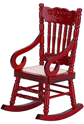 Puppenhaus Schaukelstuhl 1/12 Leichte hölzerne Puppenhausmöbel Set Spaß Sessel Sofa Modelle Früherziehung Spiel Spielzeug Geschenke Puppenhaus Dekor Zubehör für Babys(Rot)