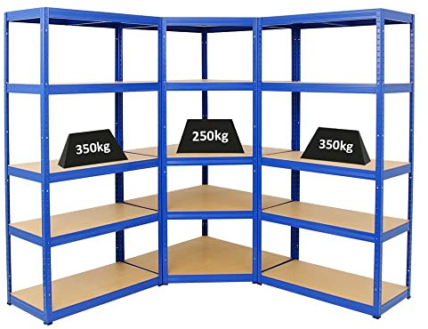 PROREGAL Mega Deal 1xEckregal und 2xSchwerlastregal Slim Elephant 180x90x45 Fachlast 250+350 kg Blau