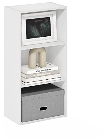 Furinno LUDER Book Shelf, 3-Tier Modern Bookshelf, Open Shelves Bookcase 9.3 x 16 x 31.4, for Living Room, Bedroom, Home Office, White