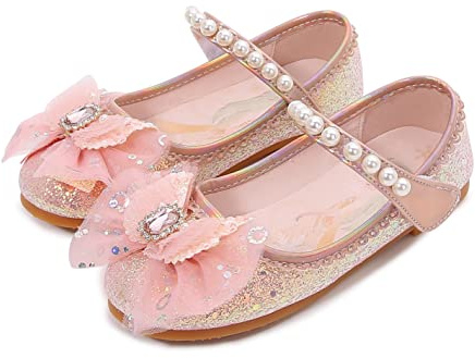 YOSICIL Principessa Scarpe per Ragazze Sandali per Bambini con Paillettes Scarpe Bambino Ballerina per Cosplay Pannello Asilo di Halloween Natale, Rosa, 24