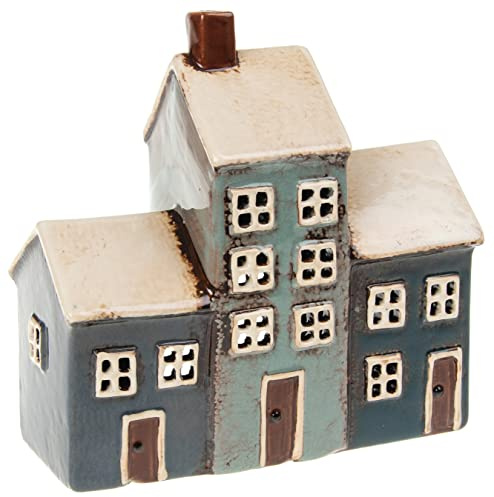 Village Pottery Grey/Navy 3 House Tealight
