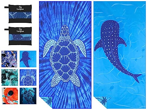 Yongoes 2 Pack Microfiber Lightweight Thin Beach Towel Sand Free Quick Dry Super Absorbent Large Towels for Swimming Pool Yoga Gym Travel Vacation Beach Accessories Essentials Turtle Whale Shark