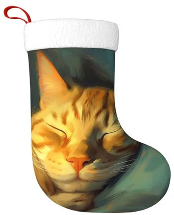 cfpolar Niedliche schlafende Katze, Weihnachtsstrümpfe, 45 cm, Weihnachtsbaum-Hängestrumpf, Weihnachtsdekoration, Ornamente, Strümpfe, klassischer Geschenkhalter für Urlaub, Famliy Home Party Saison