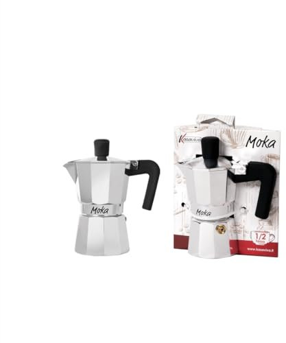 Kasaviva MOKA, Caffettiera per Caffè Espresso, con Manico Anti Scottatura, in Alluminio (1/2 Tazze)