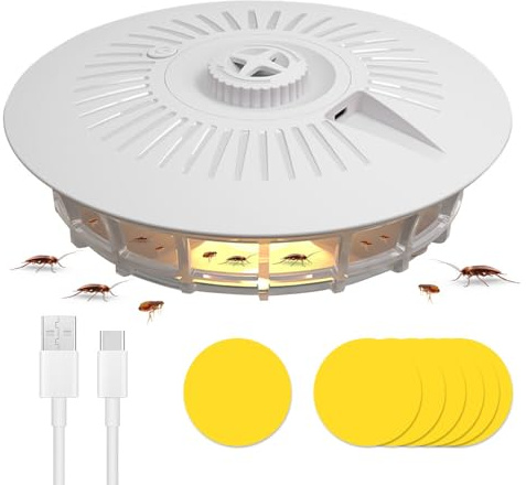 TGKYK Trampa para Pulgas, Lámpara Antipulgas con 7 Almohadillas Adhesivas, 4 Modos de luz Trampa Mata Pulgas Hogar, Chinches de Cama Eliminar para La Sala de Estar, Cocina, Dormitorio