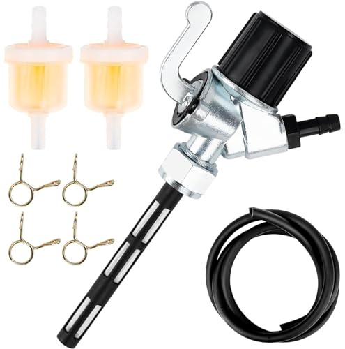 Benzinhahn, Kraftstoffhahn mit Benzinfilter, Benzinschlauch Kit mit 1 x Ø 5mm Kraftstoffleitung/ 2 x 6mm Benzinfilter/ 4 x Schlauchschellen, Benzinschlauch für Simson S50 S51 S53 S70 S83 SR1 SR2 MZ ES