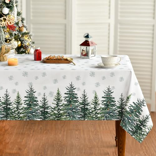 Artoid Mode Schneeflocken Bäume Weihnachten Tischdecke 140x110 cm, Winter Christmas Fleckschutz Tischwäsche Küche Dekoration Party Dekor