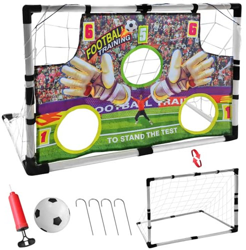 Yeelan Fussballtore für Garten Kinder, Fußballtor Kinder mit 5 Fußballtore, Fußball Geschenke für Jungs, Fußballtor mit Torwand, Fussballtor mit 4 Bodennägeln und Aufblasbarer Schlauch