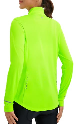 baleaf Women's Lightweight Cycling Jacket Full Zip Long Sleeve Athletic Shirts UPF 50+ Pockets Running Fluorescent Green XL
