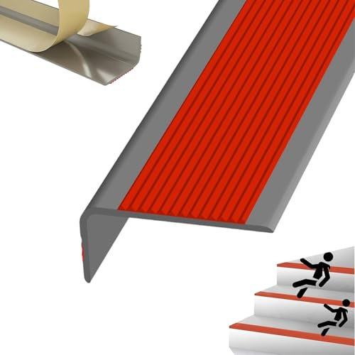 Treppen-Profil, Vinyl-Anti-Rutsch-Treppenkante, Antirutsch Treppenkantenschutz Aus Kunststoff PVC, Bodenprofil Ungelocht Zum Kleben, Flexible Gummistufen, Selbstklebende, Treppenkanten(Grayish red,1.9