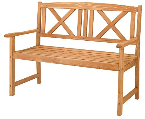 LEADZM Gartenbank 118 cm, Holzbank Wetterfest, 2-Sitzer, Ergonomisch gestaltete Rückenlehne und Armlehnen, 275 kg Belastbar für Balkon,Terrasse,Garten,Outdoor