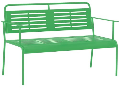Outsunny Banco de jardín de 2 plazas Banco Exterior jardín de Acero con reposabrazos y Respaldo para balcón terraza terraza Patio terraza césped, 121 x 64 x 84 cm, Verde