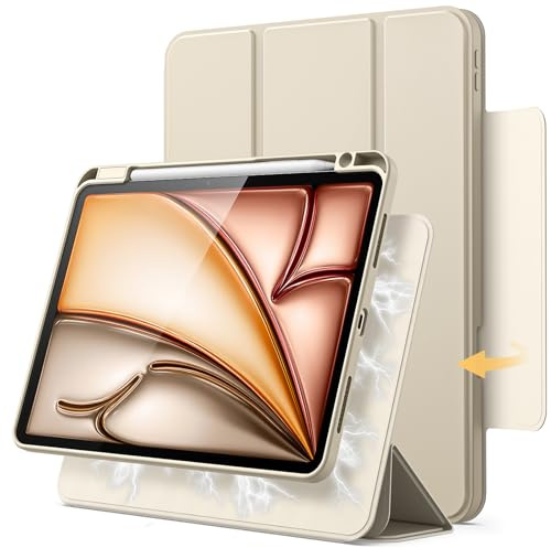 JETech Funda Magnética Desmontable para iPad Air 11 Pulgadas M4/M3/M2 (2026/2025/2024), iPad Air 5.ª/4.ª con Soporte para Pencil, Carcasa Giratorio Extraíble, Retrato/Paisaje (Blanco Estrella)