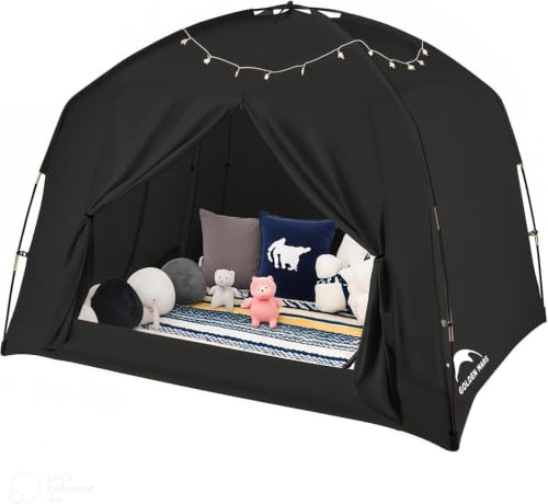 Bed Tents for Kids and Adult, Portable 100% Breathable and 93% Blackout Dream Play Tent, 3 Doors Big Privacy Space Sleeping Canopy for Indoor Floor or Twin Full Queen Sizes Bed