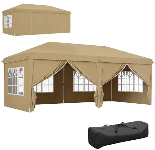 Outsunny Tonnelle de Jardin 3x6m Barnum Pliant Côtés Amovibles Kaki | Tente de Réception, Structure en Acier Renforcée, Abri de Jardin Pop-up, pour Mariage Fête Marché, Sac de Transport