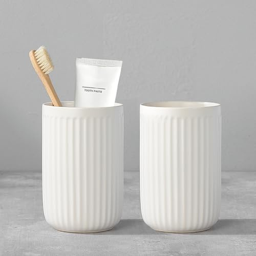 Weiß Streifen Zahnputzbecher Keramik Set, Zahnbürstenhalter für Elektrische Zahnbürste Zahnbürste und Zahnpasta, Kinder Toothbrush Holder, Zahnbürsten Badezimmer Organizer Weiß