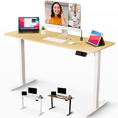 JUPPLIES Escritorio Elevable Eléctrico 120x60 cm – Mesa Regulable 70-117 cm con Panel LCD 6 Botones y 2 Memorias, Motor Silencioso 50 dB, Carga 80 kg, Tablero Madera Clara + Estructura Blanca