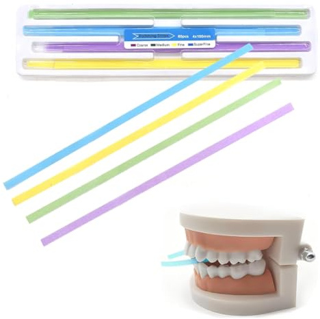 WUSJCOF 60 Pezzi Strisce Lucidanti Dentali per Interdentali, Carta Abrasiva per Denti per Lucidatura, Contouring e Finitura, Kit per Igiene Orale e Pulizia Profonda