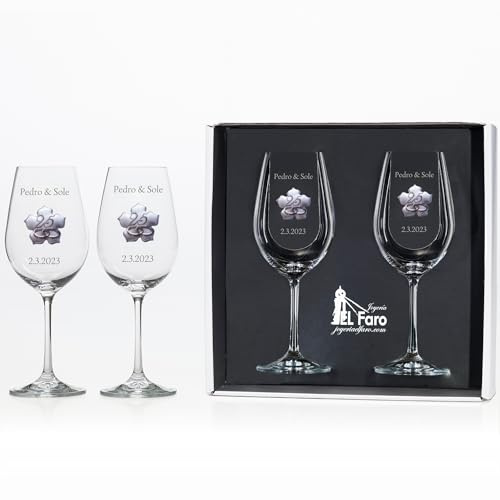 JOYERIA EL FARO Copas de vino personalizadas | Estuche premium incluido, Brinda y celebra el amor, Infinito, 25 aniversario