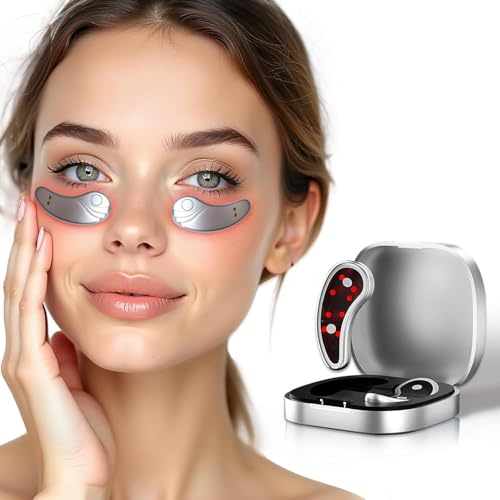 OGGRXOR Under Eye Light Therapy Device,Portable Massager Patches,Beauty Device with Eye Massage for Relieve EyeBags,Fatigue, Dark Circles,Wrinkle,Red Light Therapy with Gel,Sliver