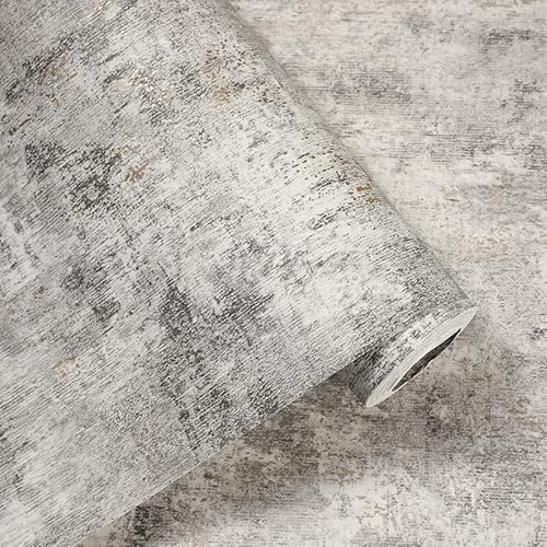 Cathpetic Silver Grey Concrete Wallpaper for Living Room, Bedroom, Fireplace 950 * 50CM=5m² Neutral Decorative Luxury Wall Paper with Distressed Pattern, Textured Finish & Metallic Detailing
