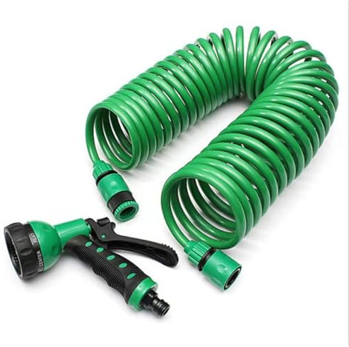 Manguera En Espiral: Manguera De Jardín En Espiral Flexible Con Boquilla Rociadora, Juego De Conectores Para Tubería De Agua, Diseño De Almacenamiento Liviāno | Lavado De Coches Césped Patio Jardinerí
