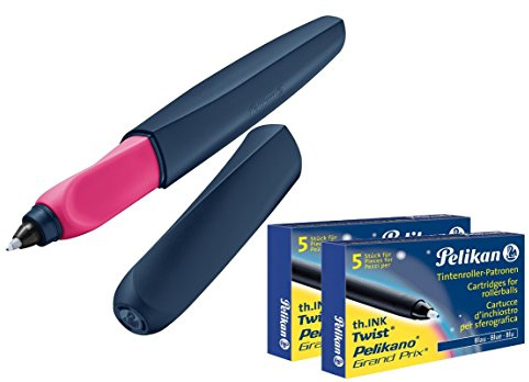 Pelikan 959791 Twist Tintenroller universell für Rechts- und Linkshänder, blau/pink + 10 Patronen