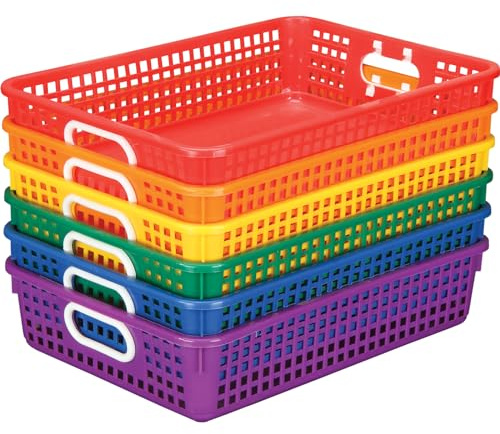 Really Good Stuff 6PK Plastic Desktop Paper Storage Basket for Classroom or Home–14”x10” Plastic Mesh Basket-Secure Papers Crease-Free–Grouping for 6