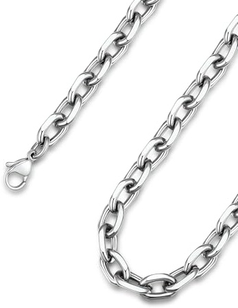 ChainsHouse Kette für Damen Herren Rolokette Edelstahl Halskette Ankerkette 3/5/7/9/12 mm breit Gliederkette Robuste Hip Hop O-Kette Silber/Schwarz/Vergoldet Rolo Collier Halsschmuck Länge 46-76cm