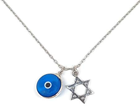 Mystic Jewels by Dalia - Collana in argento sterling 925 con simbolo della stella di David e occhio portafortuna, Cristallo