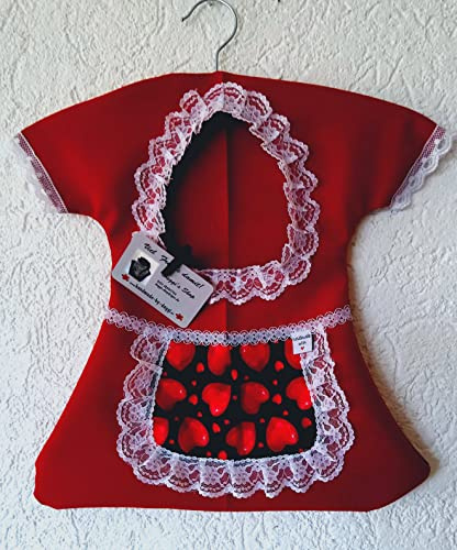 Handmade-by-Daggi Klammerkleid, Wäscheklammerbeutel, Klammerkleidchen, Clothespin Bag in Weinrot mit roten Herzchen aus wetterfestem Polyesterstoff